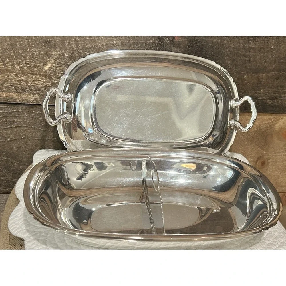 Reed Barton Mayflower 5001 Dish 3‎ Piece Silver plate Covered Dish EUC VTG